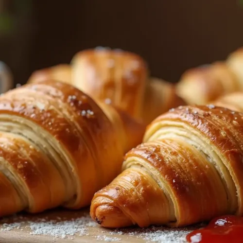 gipfeli recipe​ -flaky homemade Swiss croissants (Gipfeli) on a wooden table